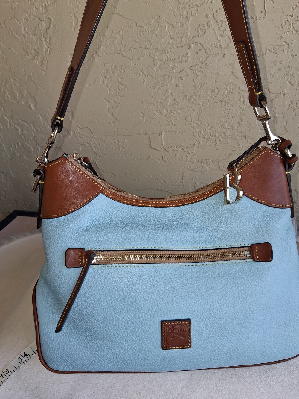 Dooney & Bourke Light Blue and Brown Pebbled Leather Shoulder Bag